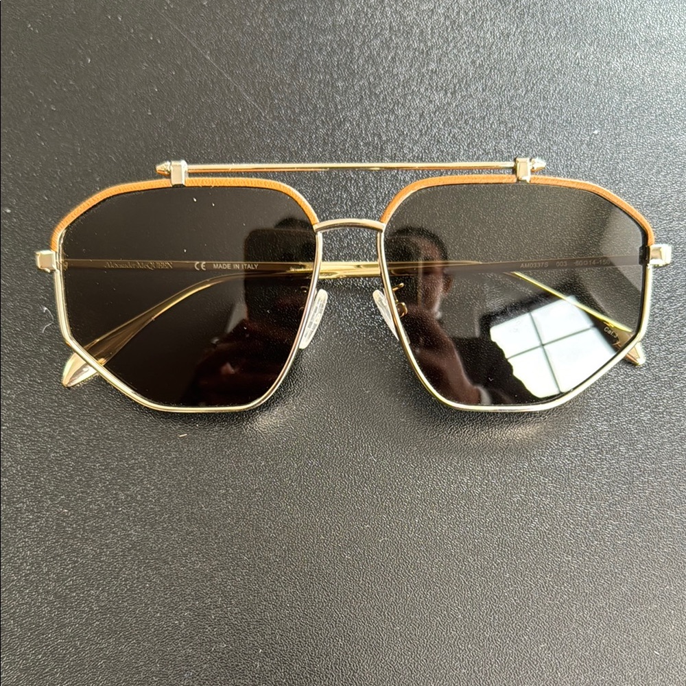 Alexander McQueen Gold and Brown Sunglasses